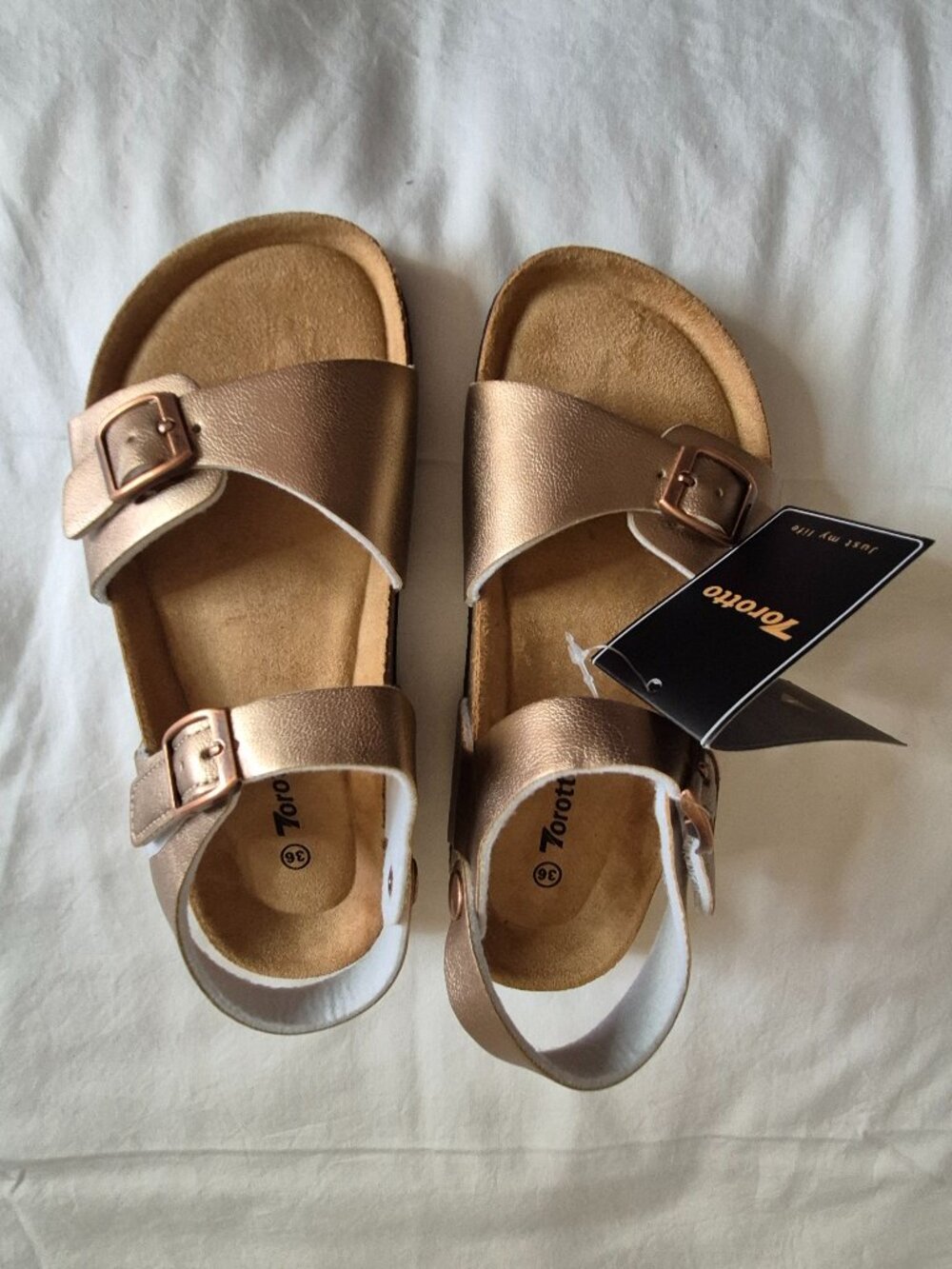 Torotto Girls Sandals with Cork Footbed Adjustable Buckle Casual Flip Flops 36